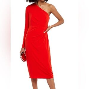 $345 NWT Halston “Payton” One Shoulder Dress in Red Sz 6